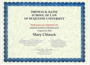 Mary Chizeck - Graduation Certificate
